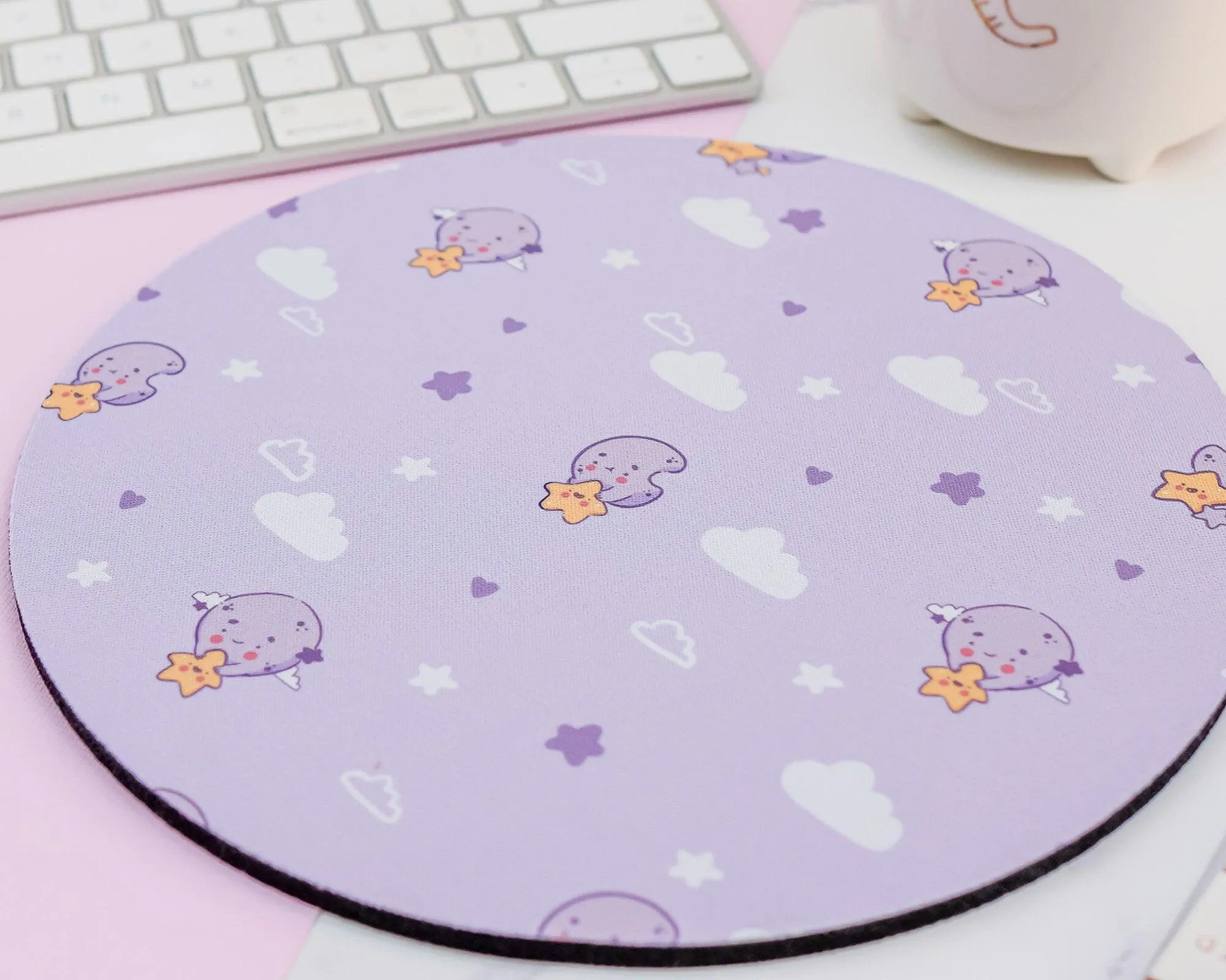 Luna & Sprinkle Celestial Mouse Pad | Kawaii Space Desk Decor | Pastel Gaming Mat