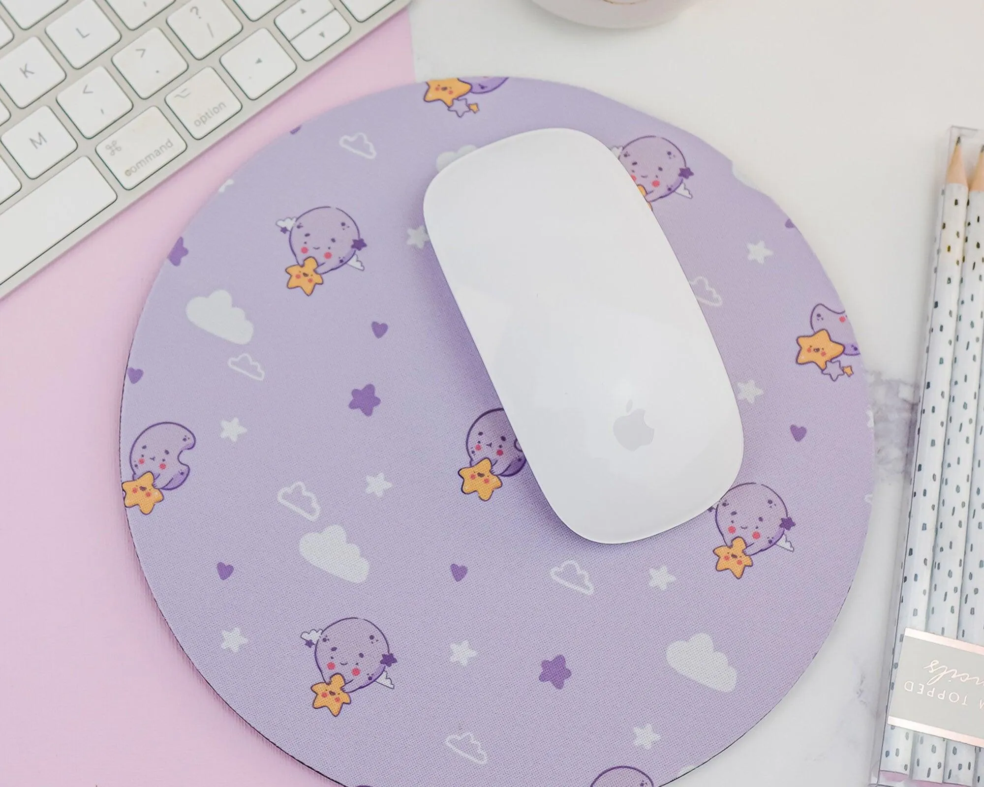 Luna & Sprinkle Celestial Mouse Pad | Kawaii Space Desk Decor | Pastel Gaming Mat