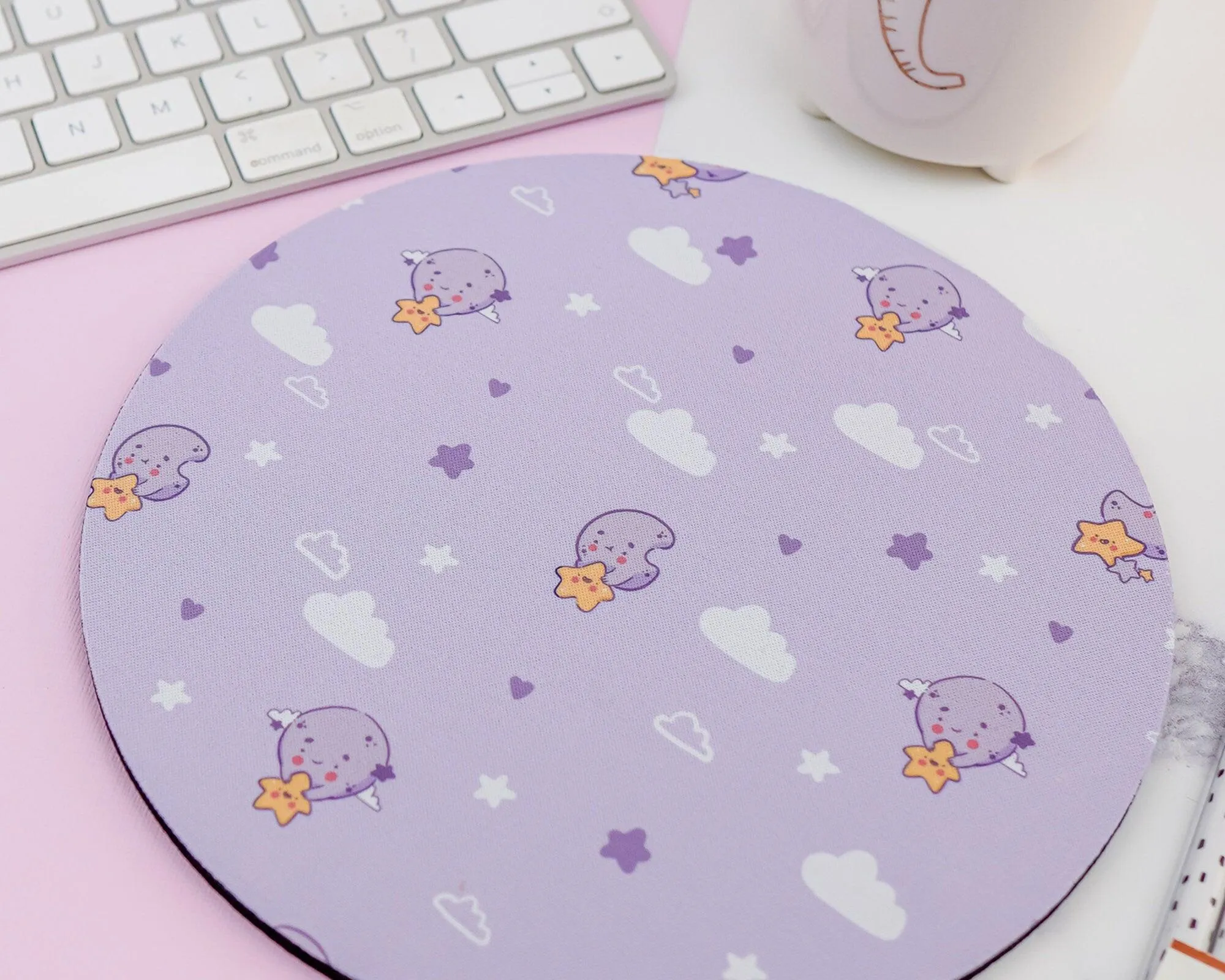 Luna & Sprinkle Celestial Mouse Pad | Kawaii Space Desk Decor | Pastel Gaming Mat