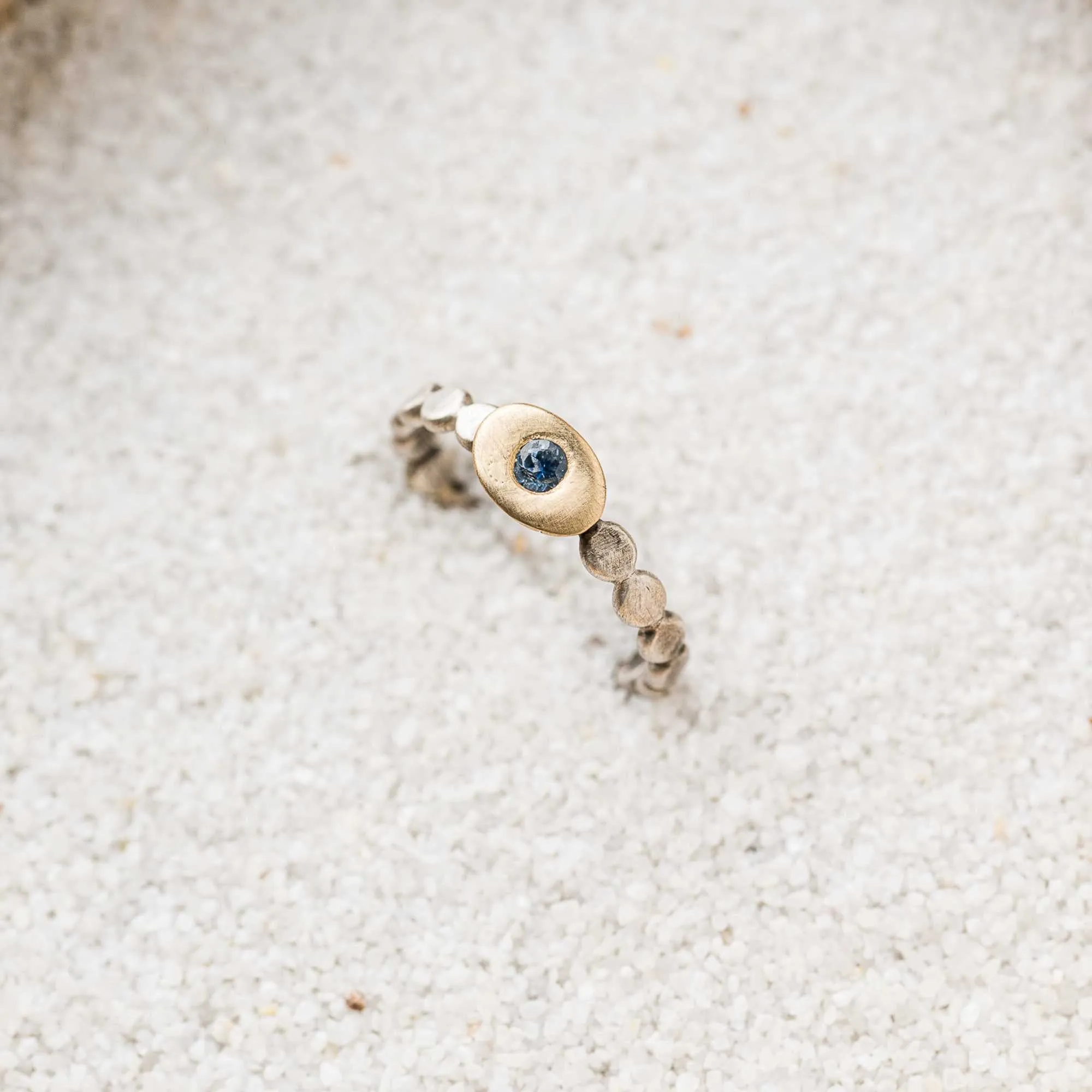 Montana Sapphire Freeform Ring on Beaded Band