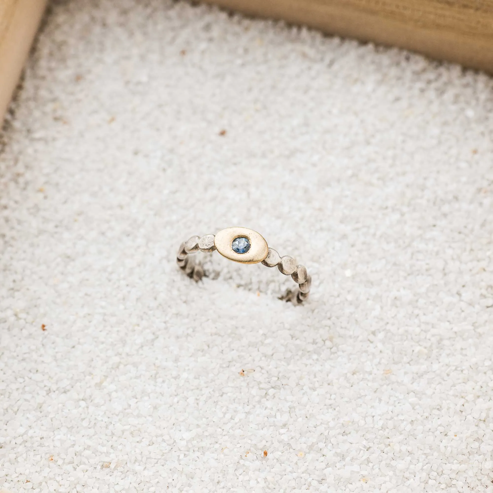 Montana Sapphire Freeform Ring on Beaded Band
