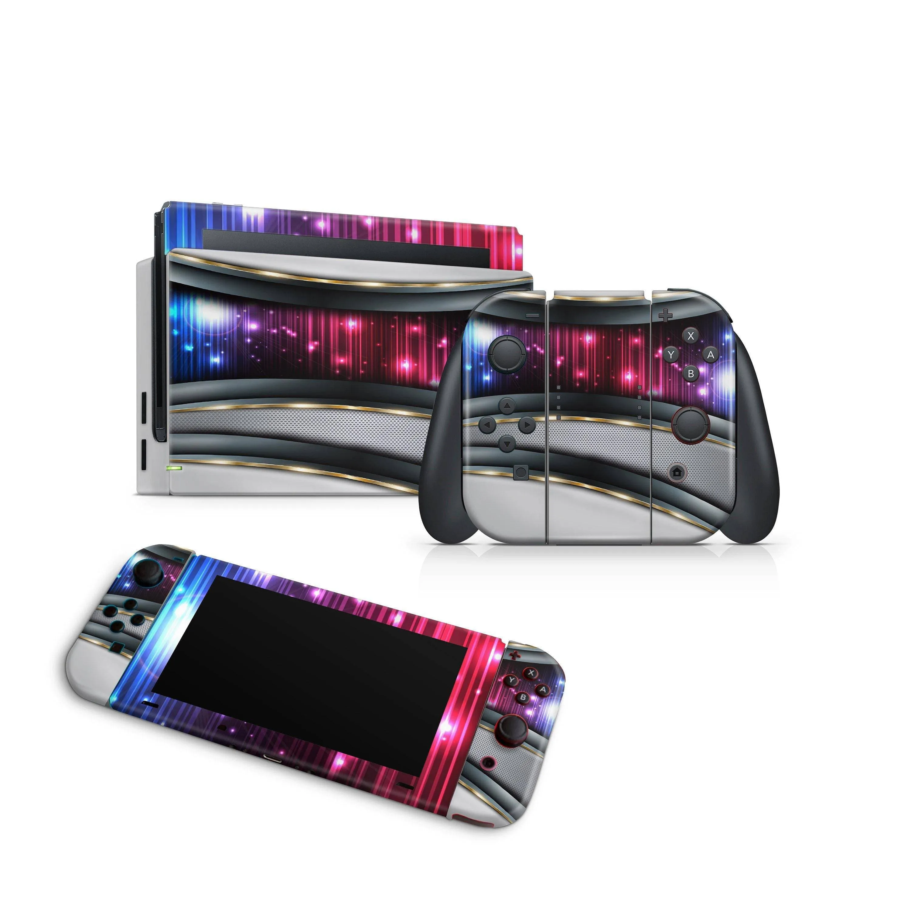 Nintendo Switch Skin Decals - Silver Colorful- Wrap Vinyl Sticker
