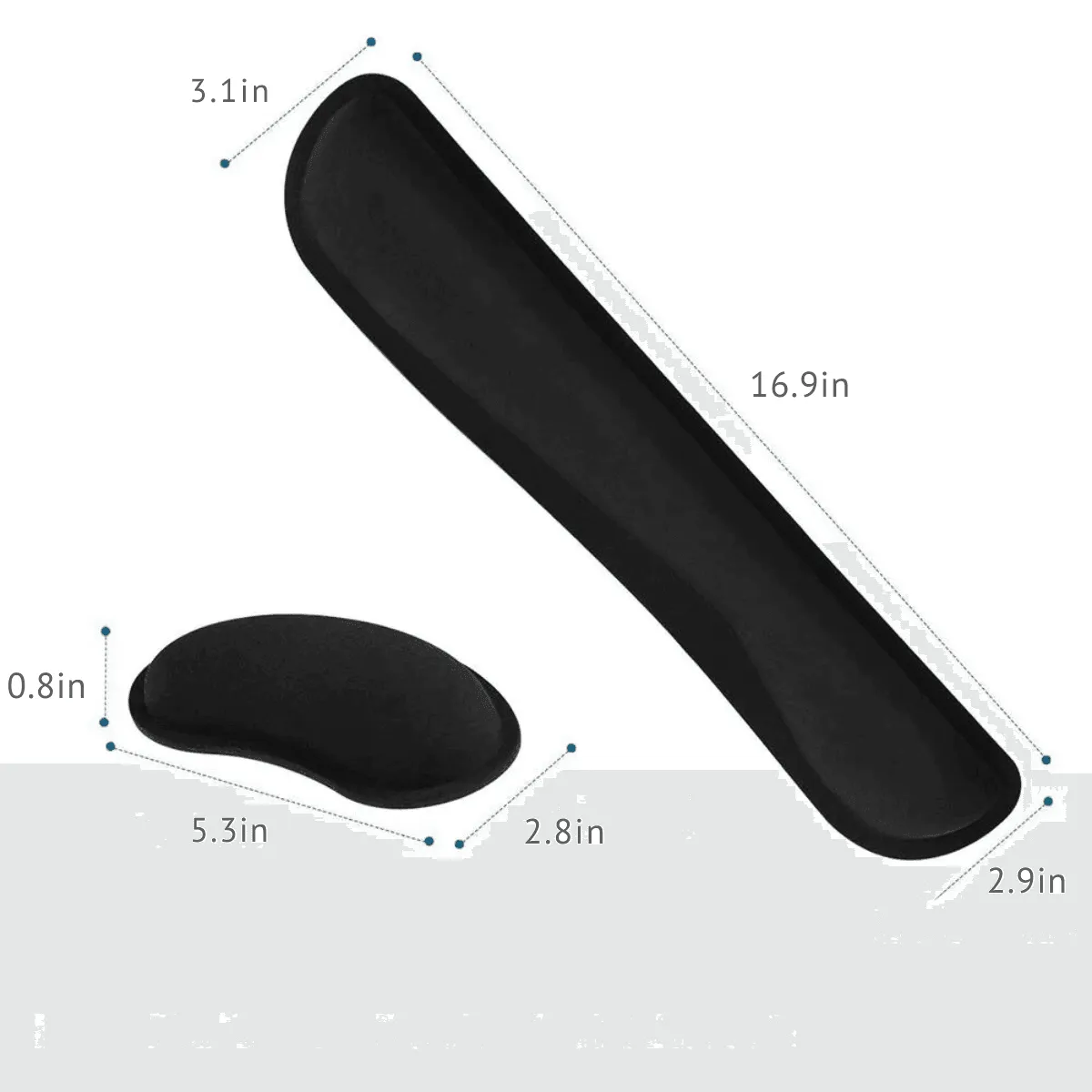 Non-Slip Desk Pad Set – Ergonomic Memory Foam Wrist Support for Keyboard and Mouse with Non-Slip Rubber Base in Black