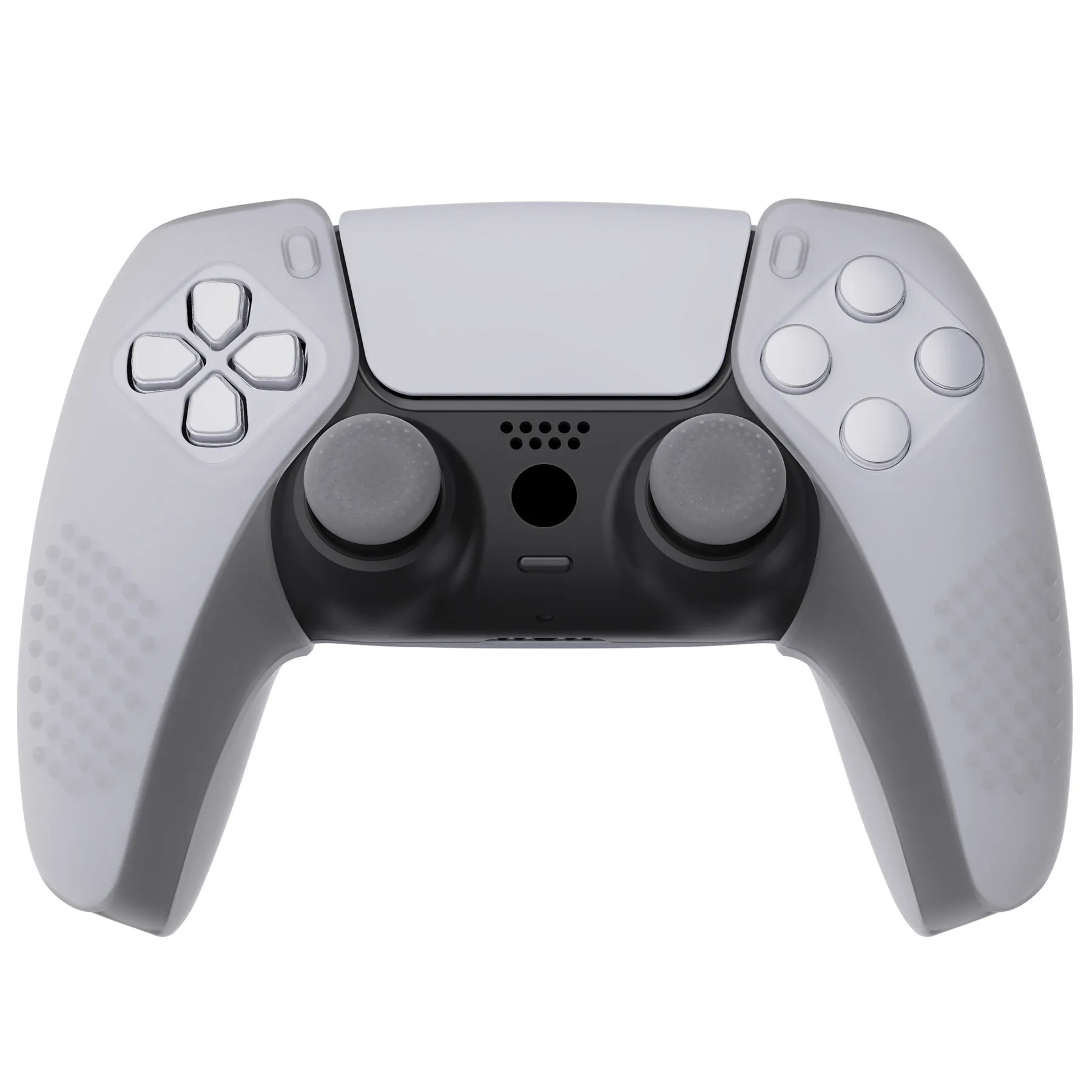 PlayVital 3D Studded Clear White Ergonomic Soft Controller Silicone Case Grips for PS5, Rubber Protector Skins with 6 Clear White Thumbstick Caps for PS5 Controller - Compatible with Charging Station - TDPF026