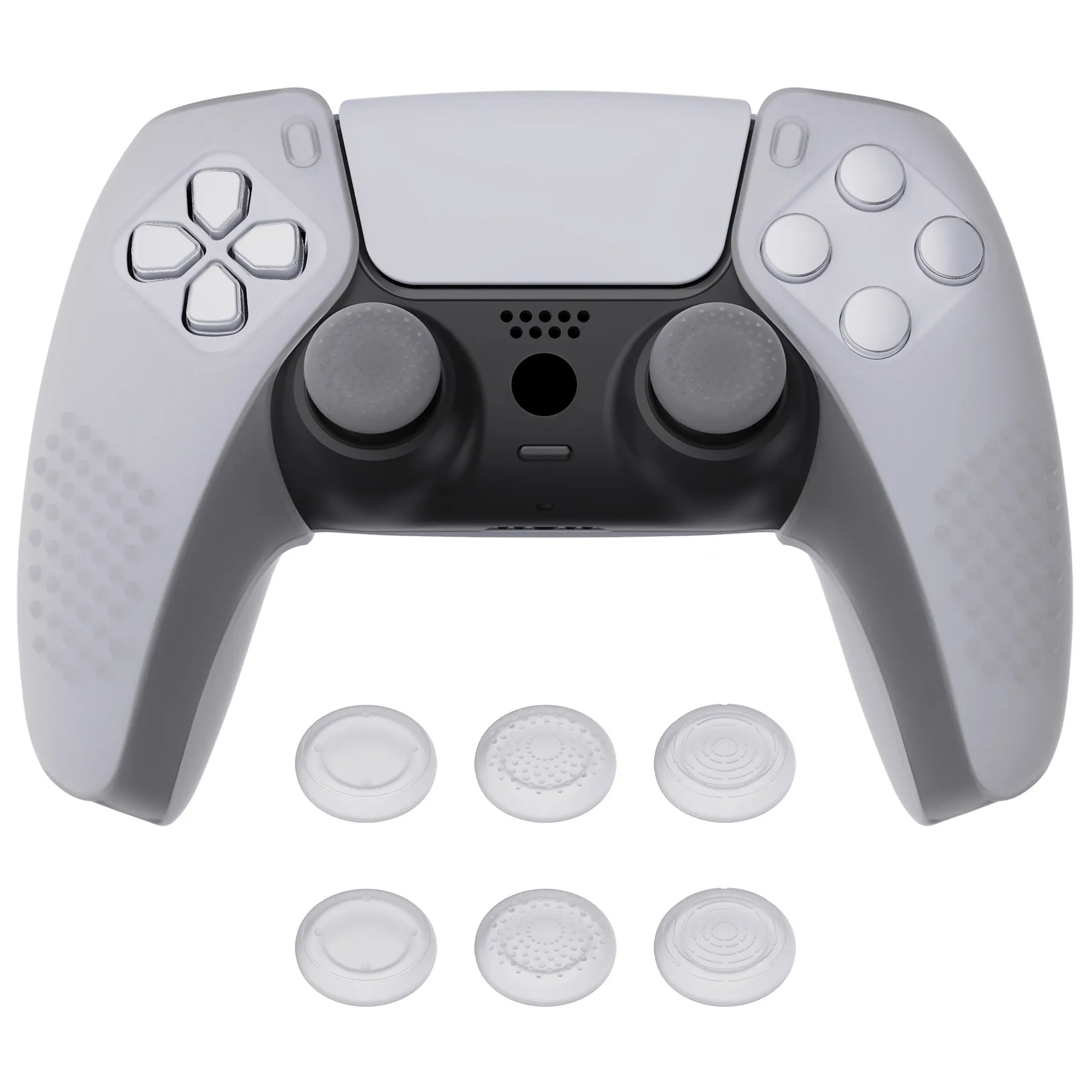 PlayVital 3D Studded Clear White Ergonomic Soft Controller Silicone Case Grips for PS5, Rubber Protector Skins with 6 Clear White Thumbstick Caps for PS5 Controller - Compatible with Charging Station - TDPF026