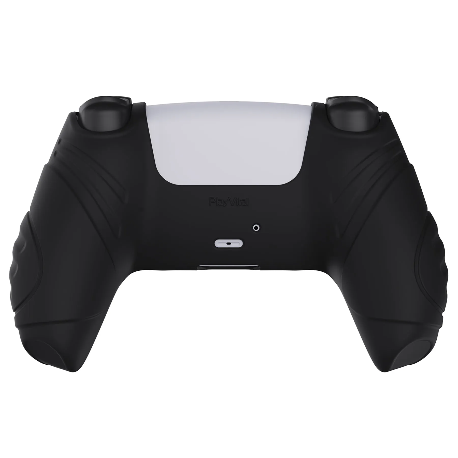 PlayVital Guardian Edition Black Ergonomic Soft Anti-slip Controller Silicone Case Cover, Rubber Protector Skins with Black Joystick Caps for PS5 Controller - YHPF001