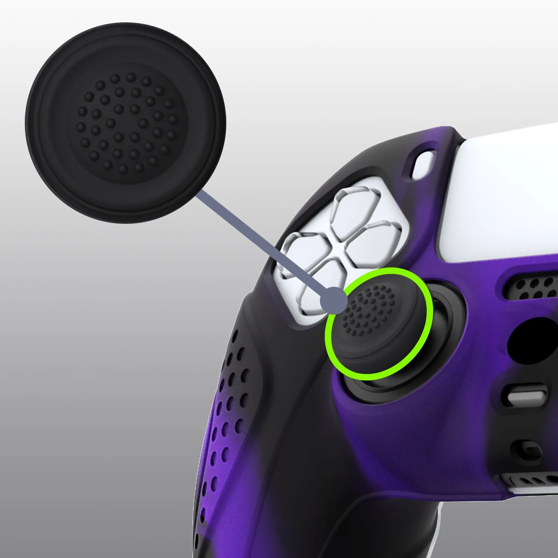 PlayVital Guardian Edition Purple & Black Ergonomic Soft Anti-slip Controller Silicone Case Cover, Rubber Protector Skins with Black Joystick Caps for PS5 Controller - YHPF030