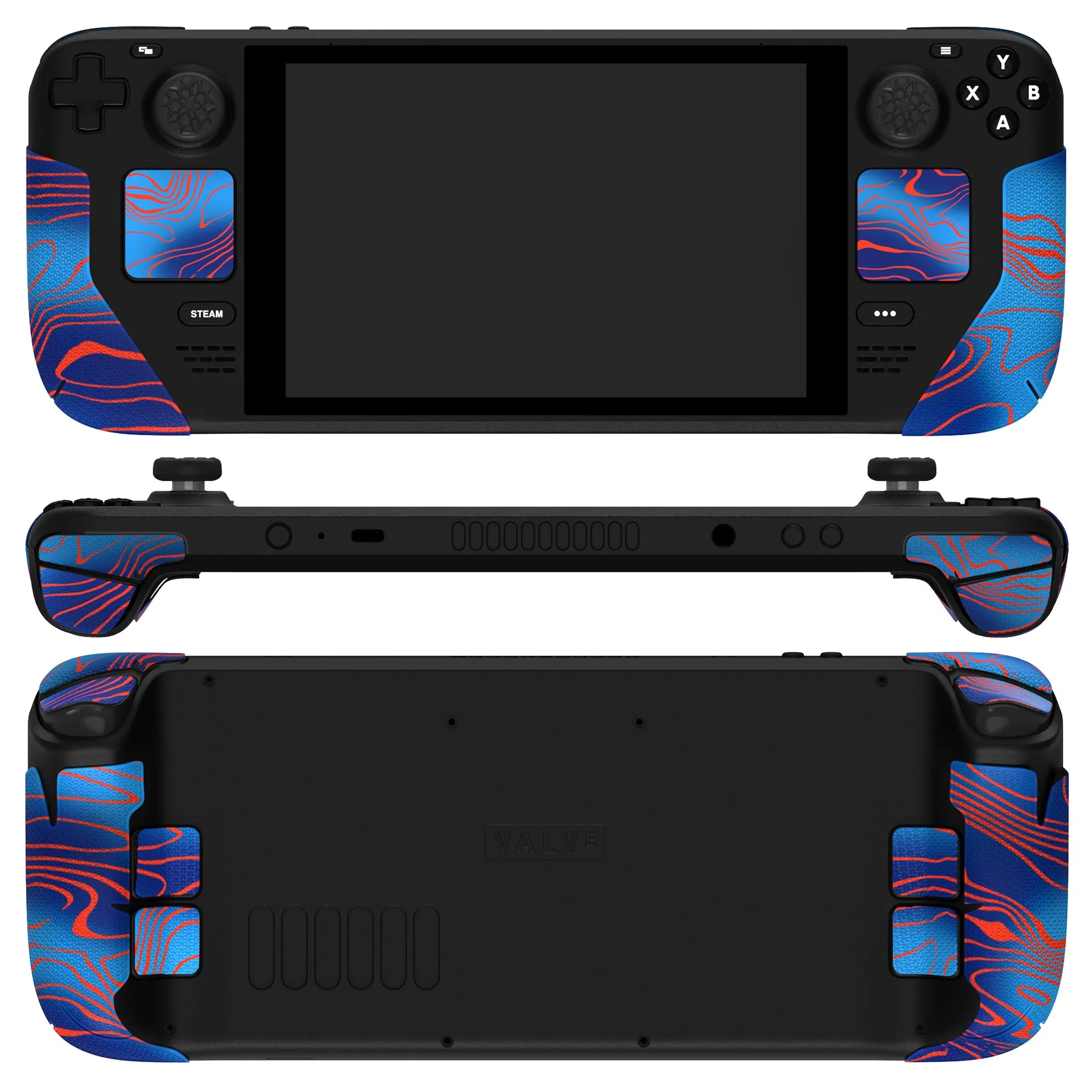 PlayVital Professional Textured Soft Rubber Pads Handle Grips for Steam Deck LCD & OLED, Trackpads Skin Grip Enhancement Back Button Protective Stickers Set with Thumb Grip Caps - Damascuscamo - FHSDV008