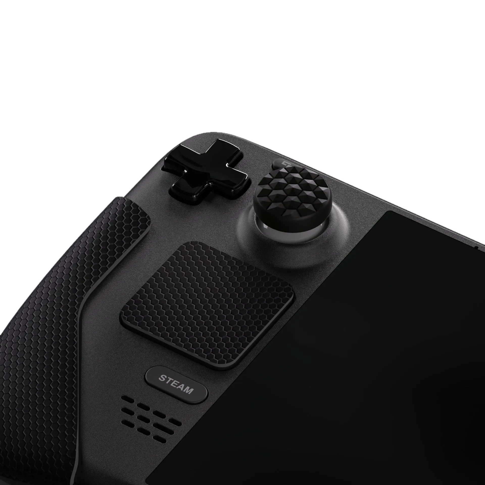 PlayVital Professional Textured Soft Rubber Pads Handle Grips for Steam Deck LCD & OLED, Trackpads Skin Grip Enhancement Back Button Protective Stickers Set with Thumb Grip Caps - Honeycomb Textured Black - FHSDM001