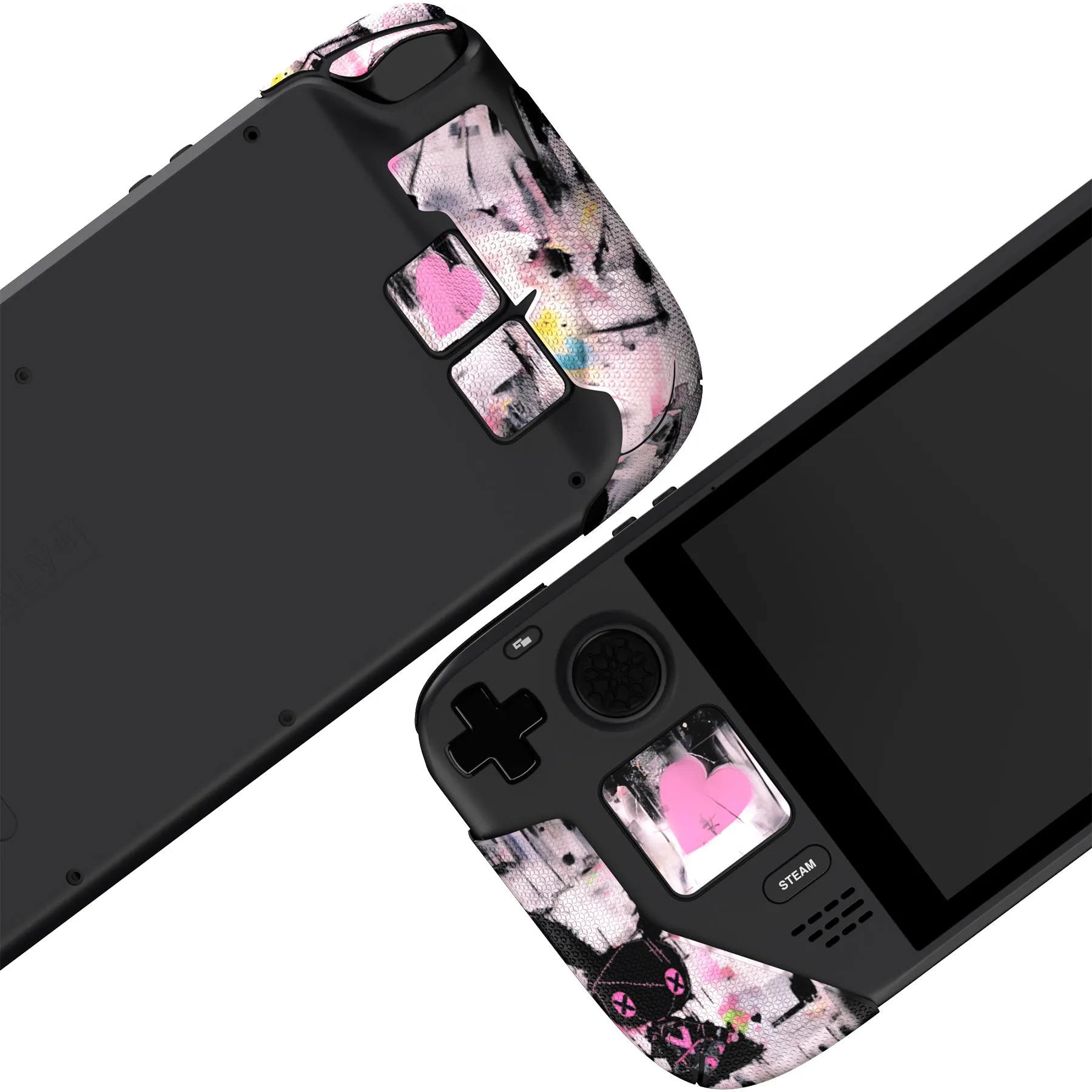 PlayVital Professional Textured Soft Rubber Pads Handle Grips for Steam Deck LCD & OLED, Trackpads Skin Grip Enhancement Back Button Protective Stickers Set with Thumb Grip Caps - Lovely Punky Bunny - FHSDV007