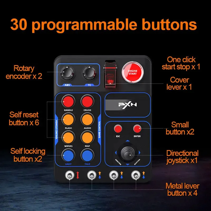PXN CB1 Simulator Race Central Control Box 30Programmable Button Linkage Lever One Click Start Stop RGB Panel for PC Xbox Switch