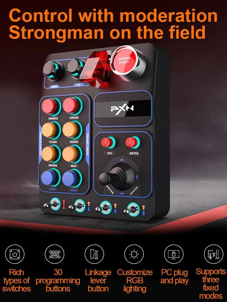 PXN CB1 Simulator Race Central Control Box 30Programmable Button Linkage Lever One Click Start Stop RGB Panel for PC Xbox Switch