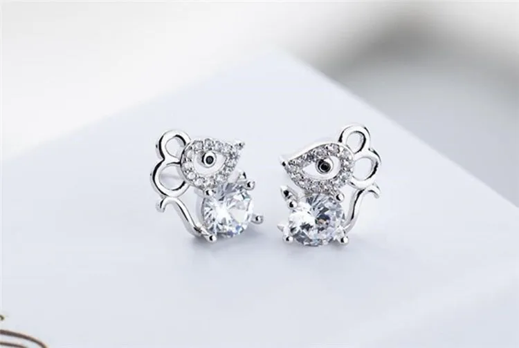 "Silver Crystal Mouse" Earrings