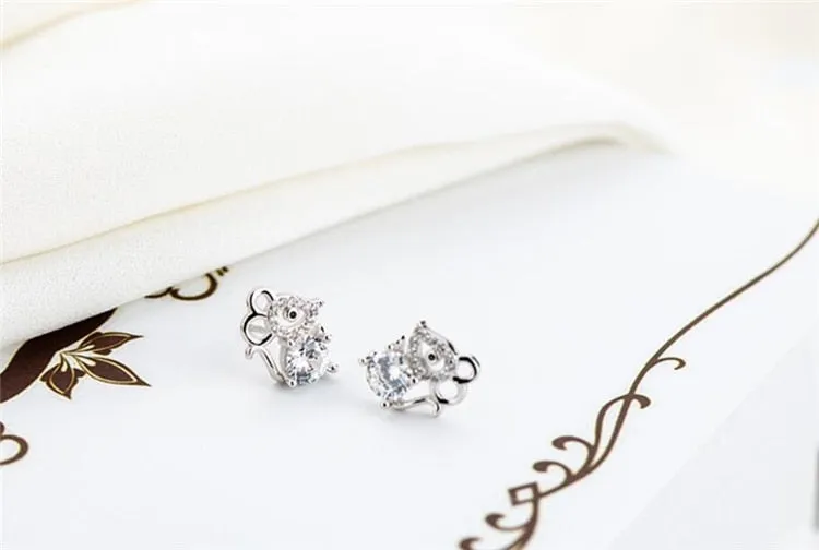 "Silver Crystal Mouse" Earrings