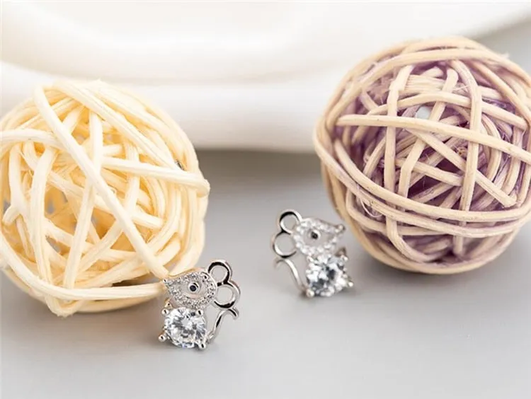 "Silver Crystal Mouse" Earrings