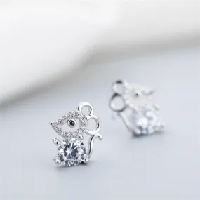 "Silver Crystal Mouse" Earrings