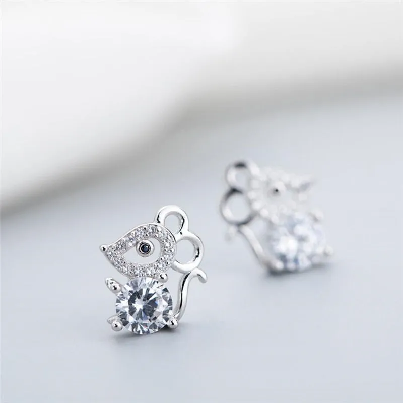 "Silver Crystal Mouse" Earrings
