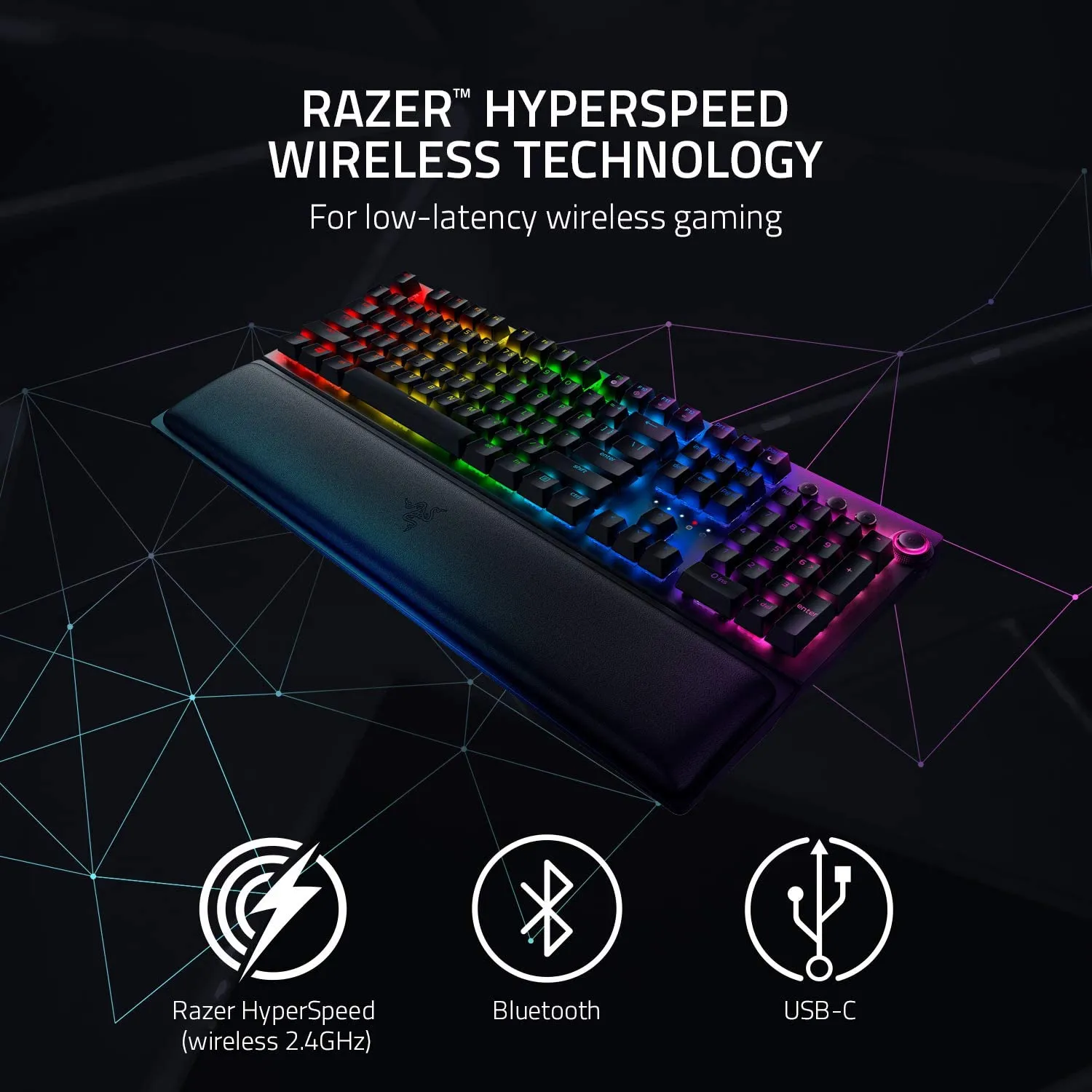 Razer Keyboard BlackWidow V3 Pro Mechanical Wireless Gaming Keyboard: Yellow Mechanical Switches - Tactile & Clicky - Chroma RGB Lighting - Doubleshot ABS Keycaps - Transparent Switch Housing - Bluetooth/2.4GHz
