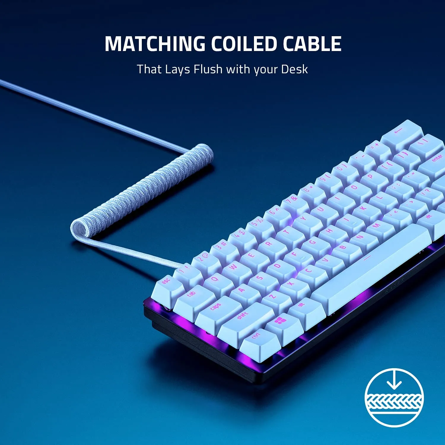 Razer Keycap PBT   Coiled Cable Upgrade Set: Durable Doubleshot PBT - Universal Compatibility - Keycap Removal Tool & Stabilizers - Tactically Coiled & Designed - Braided Fiber Cable - Mercury White