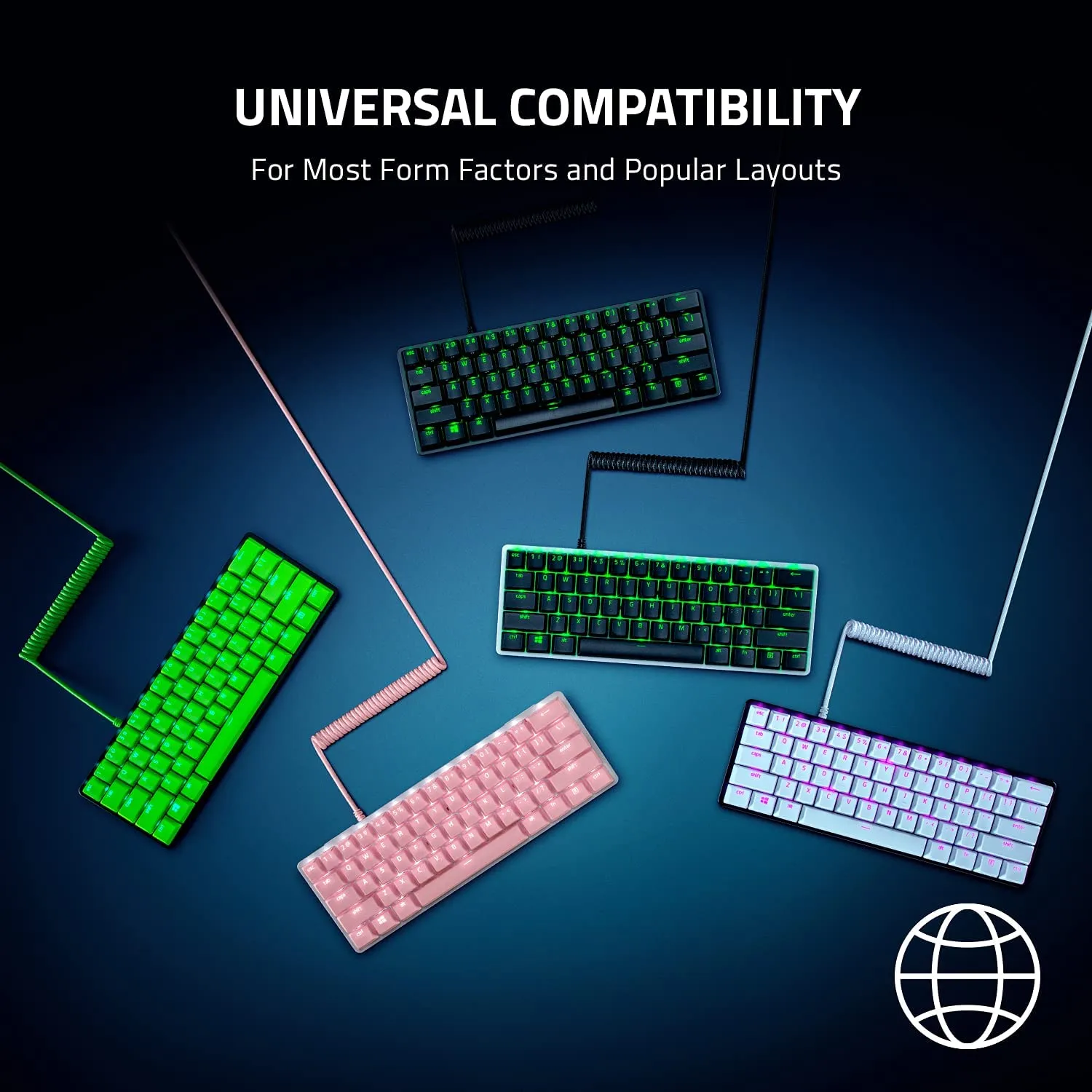 Razer Keycap PBT   Coiled Cable Upgrade Set: Durable Doubleshot PBT - Universal Compatibility - Keycap Removal Tool & Stabilizers - Tactically Coiled & Designed - Braided Fiber Cable - Mercury White
