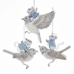 Set of 3 Mouse On Bird Ornaments