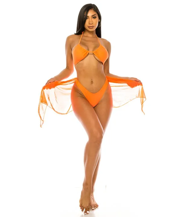 Simple Beautiful Three-Piece Swimwear Cover-up Bikini Set
