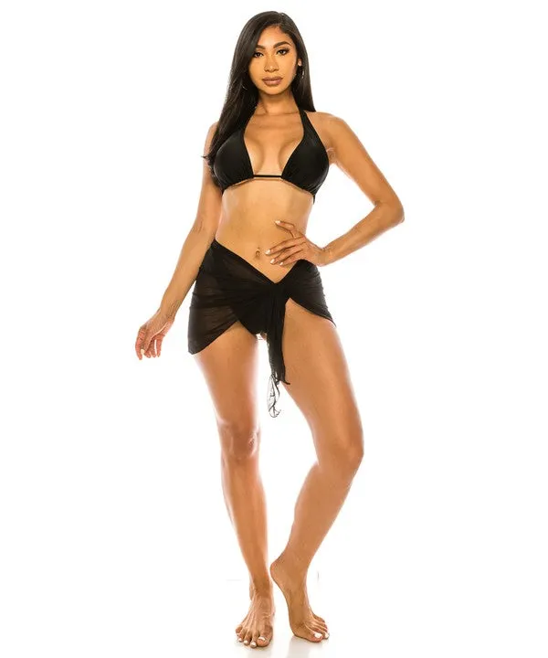 Simple Beautiful Three-Piece Swimwear Cover-up Bikini Set