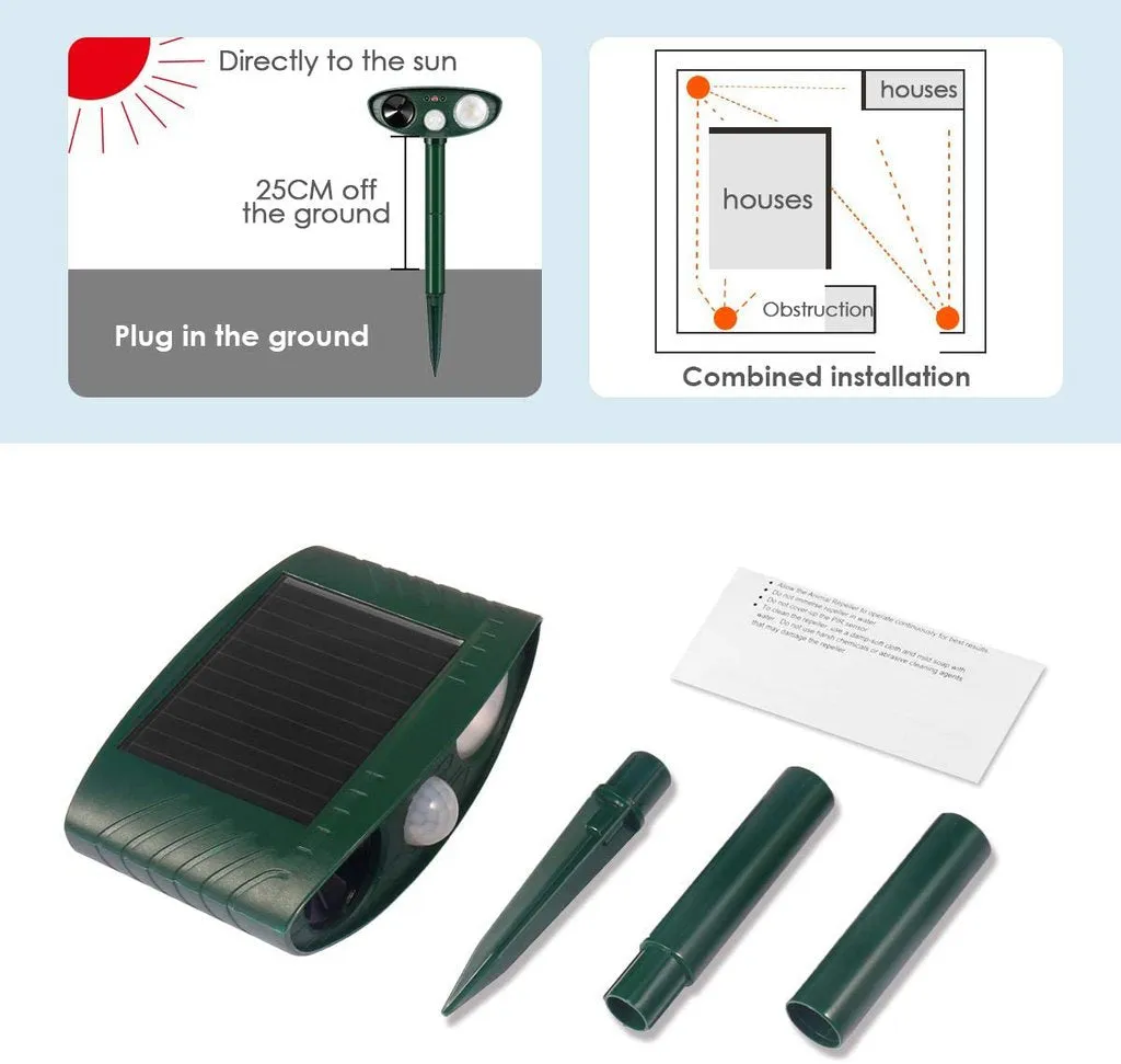Solar Powered Ultrasonic Outdoor Animal Repeller - PACK OF 4