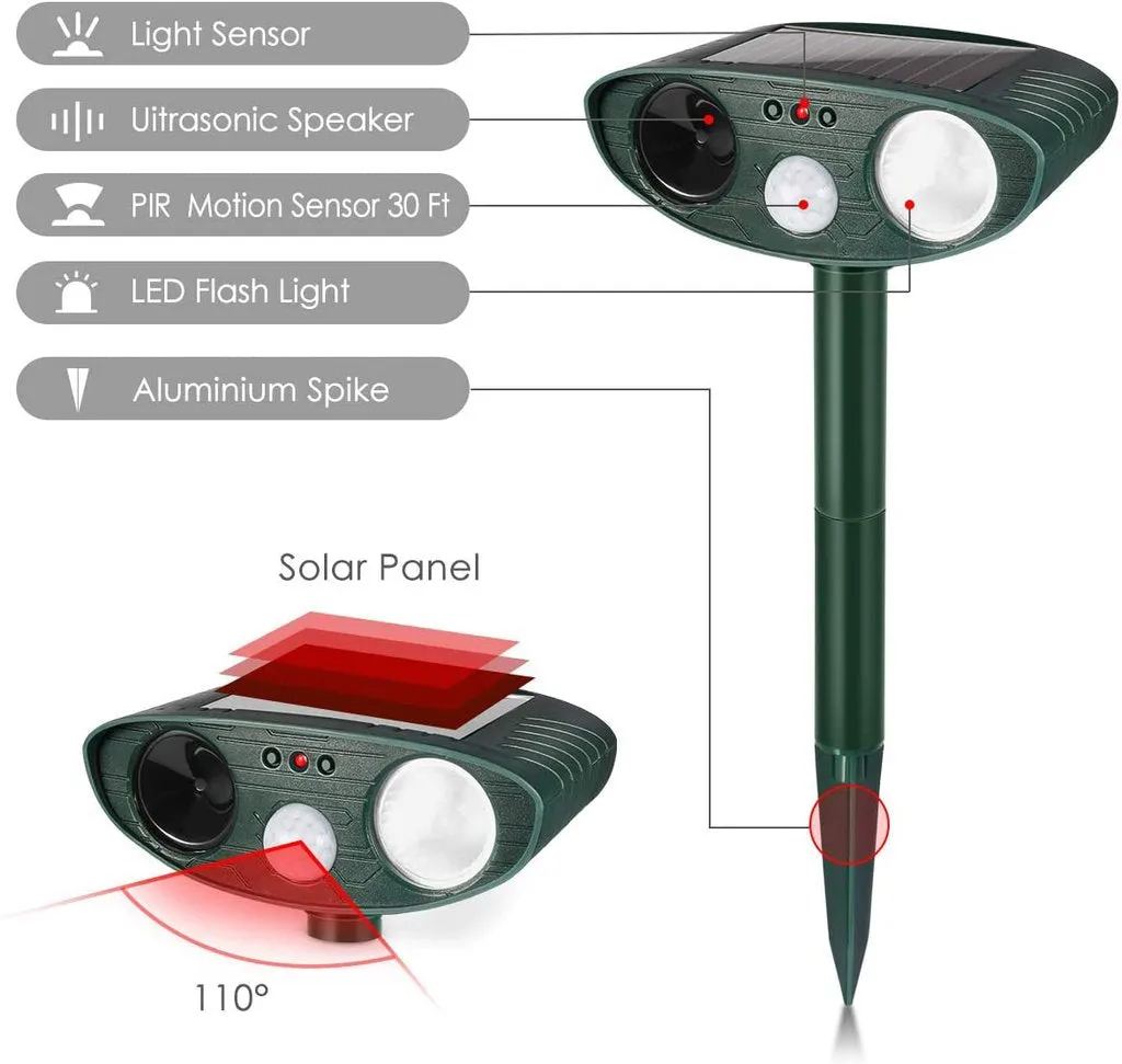 Solar Powered Ultrasonic Outdoor Animal Repeller - PACK OF 4