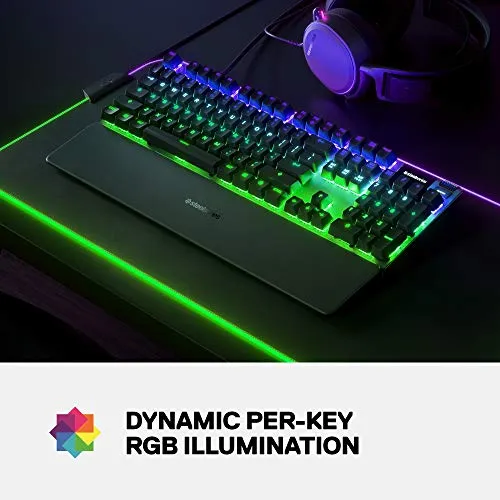 SteelSeries Apex 7 Mechanical Gaming Keyboard – OLED Smart Display – USB Passthrough and Media Controls – Linear and Quiet – RGB Backlit (Red Switch)