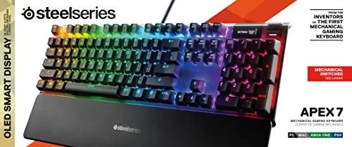 SteelSeries Apex 7 Mechanical Gaming Keyboard – OLED Smart Display – USB Passthrough and Media Controls – Linear and Quiet – RGB Backlit (Red Switch)
