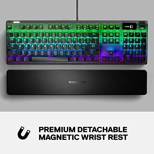 SteelSeries Apex 7 Mechanical Gaming Keyboard – OLED Smart Display – USB Passthrough and Media Controls – Linear and Quiet – RGB Backlit (Red Switch)