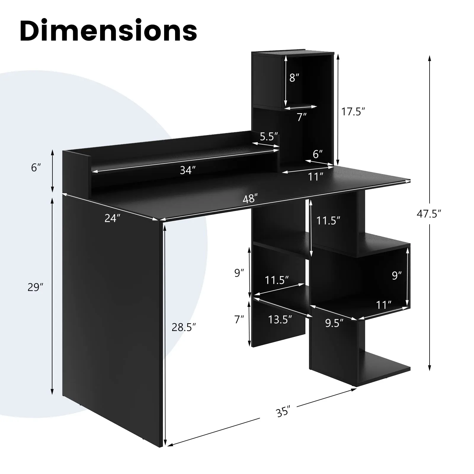 Tangkula Computer Desk with Storage Bookshelf & Hutch