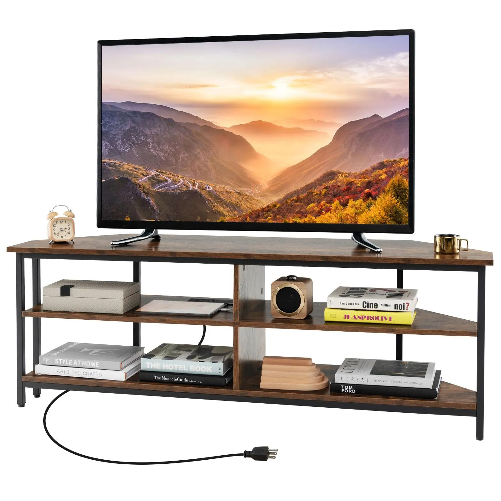 Tangkula Corner TV Stand for TVs up to 65”, TV Console Table w/AC Outlets, USB A Ports, USB C Port