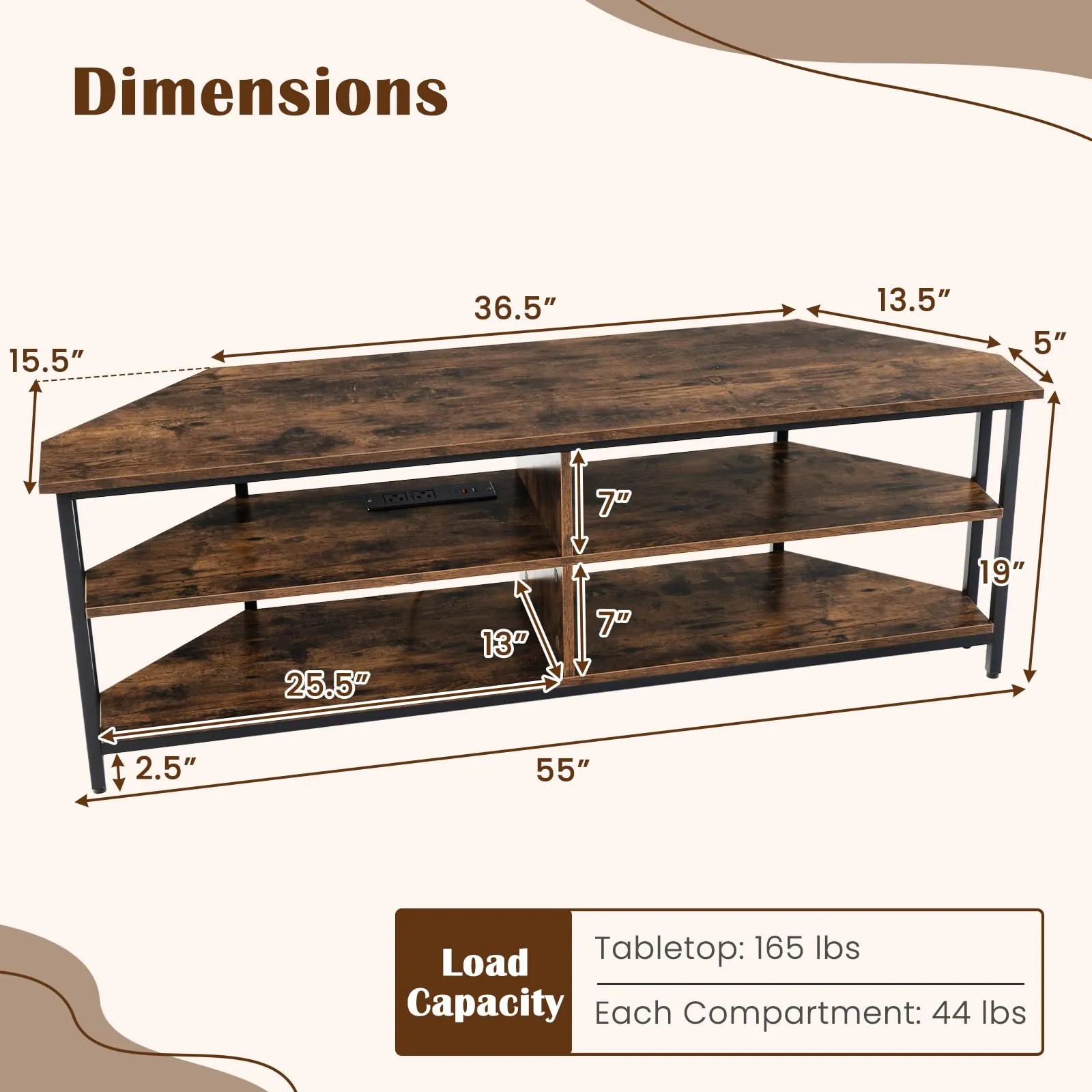 Tangkula Corner TV Stand for TVs up to 65”, TV Console Table w/AC Outlets, USB A Ports, USB C Port