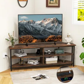 Tangkula Corner TV Stand for TVs up to 65”, TV Console Table w/AC Outlets, USB A Ports, USB C Port