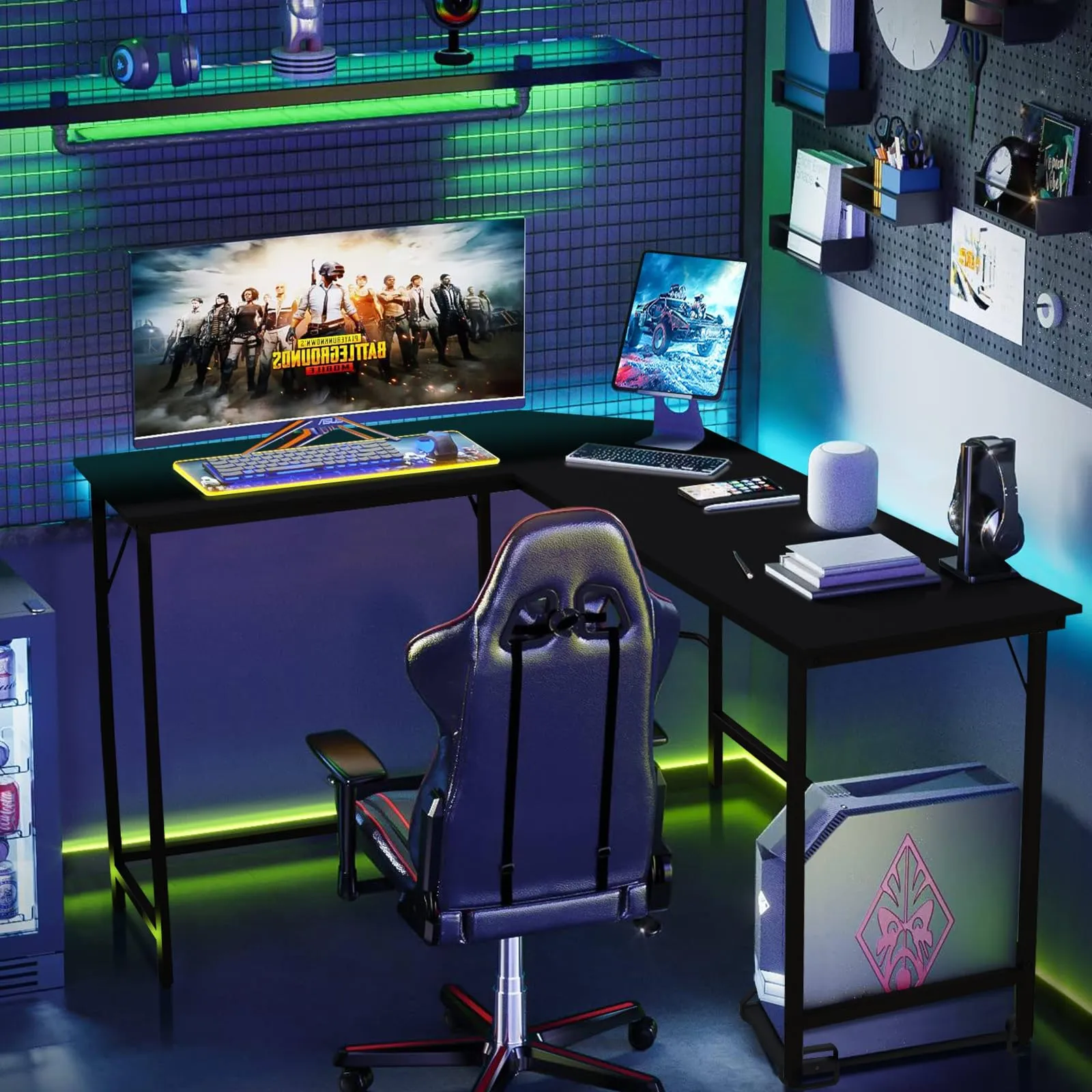 Tangkula L-Shaped Office Desk, L Shaped Corner Desk with Power Outlets, USB Ports