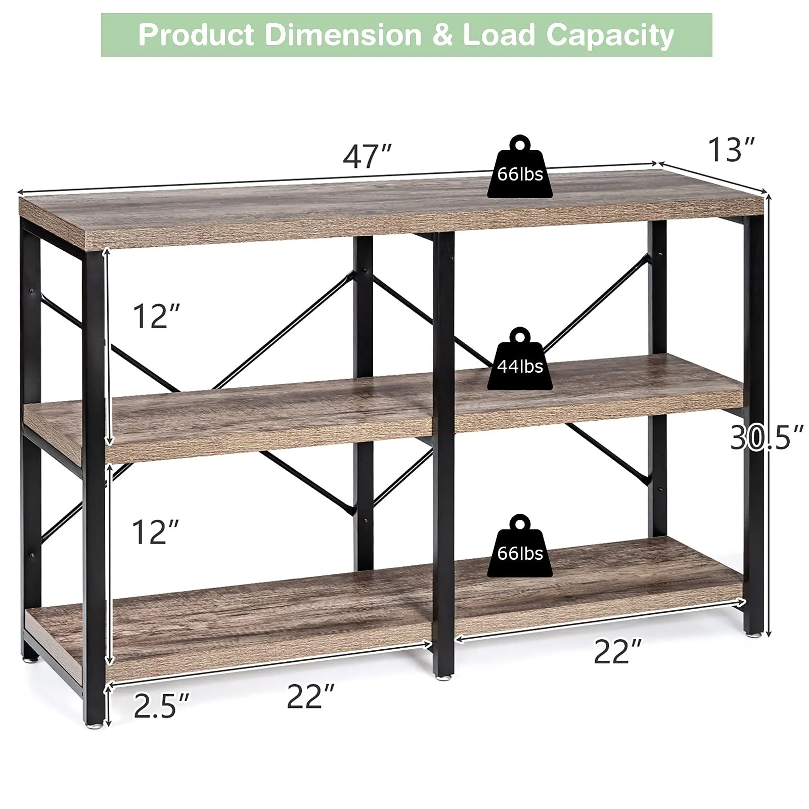 Tangkula Rustic Console Sofa Table, 3 Tier Console Table with Shelves, Industrial Foyer Table with Adjustable Feet, Living Room TV Stand