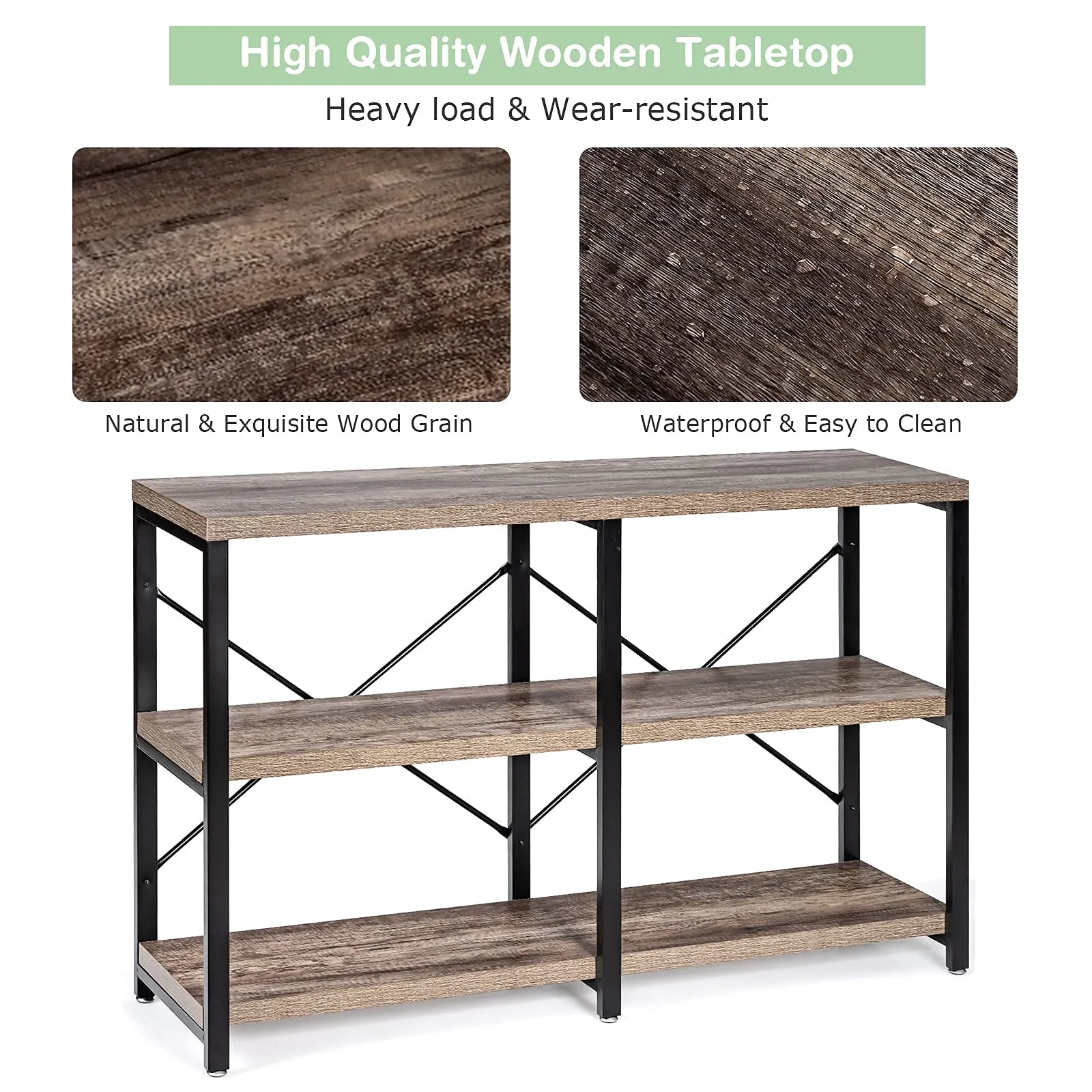 Tangkula Rustic Console Sofa Table, 3 Tier Console Table with Shelves, Industrial Foyer Table with Adjustable Feet, Living Room TV Stand