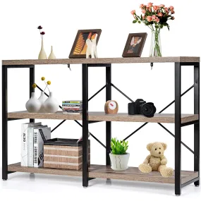 Tangkula Rustic Console Sofa Table, 3 Tier Console Table with Shelves, Industrial Foyer Table with Adjustable Feet, Living Room TV Stand