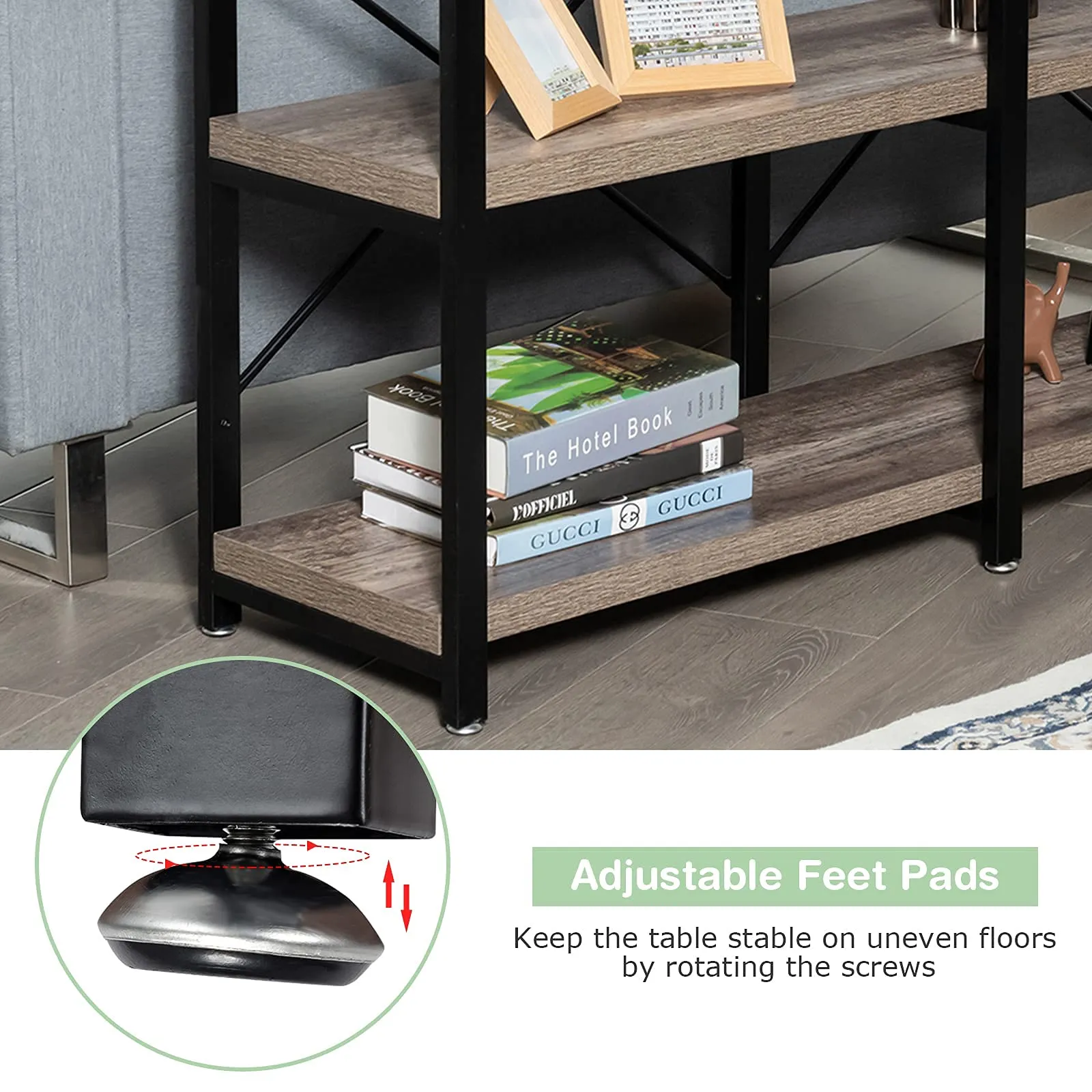 Tangkula Rustic Console Sofa Table, 3 Tier Console Table with Shelves, Industrial Foyer Table with Adjustable Feet, Living Room TV Stand