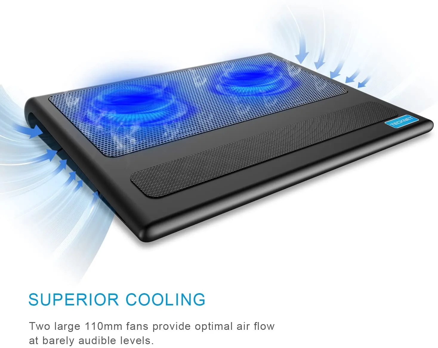 TECKNET Laptop Cooling Pad, Portable Ultra-Slim Quiet Laptop Notebook Cooler Cooling Pad Stand with 2 USB Powered Fans, Fits 12-16 Inches