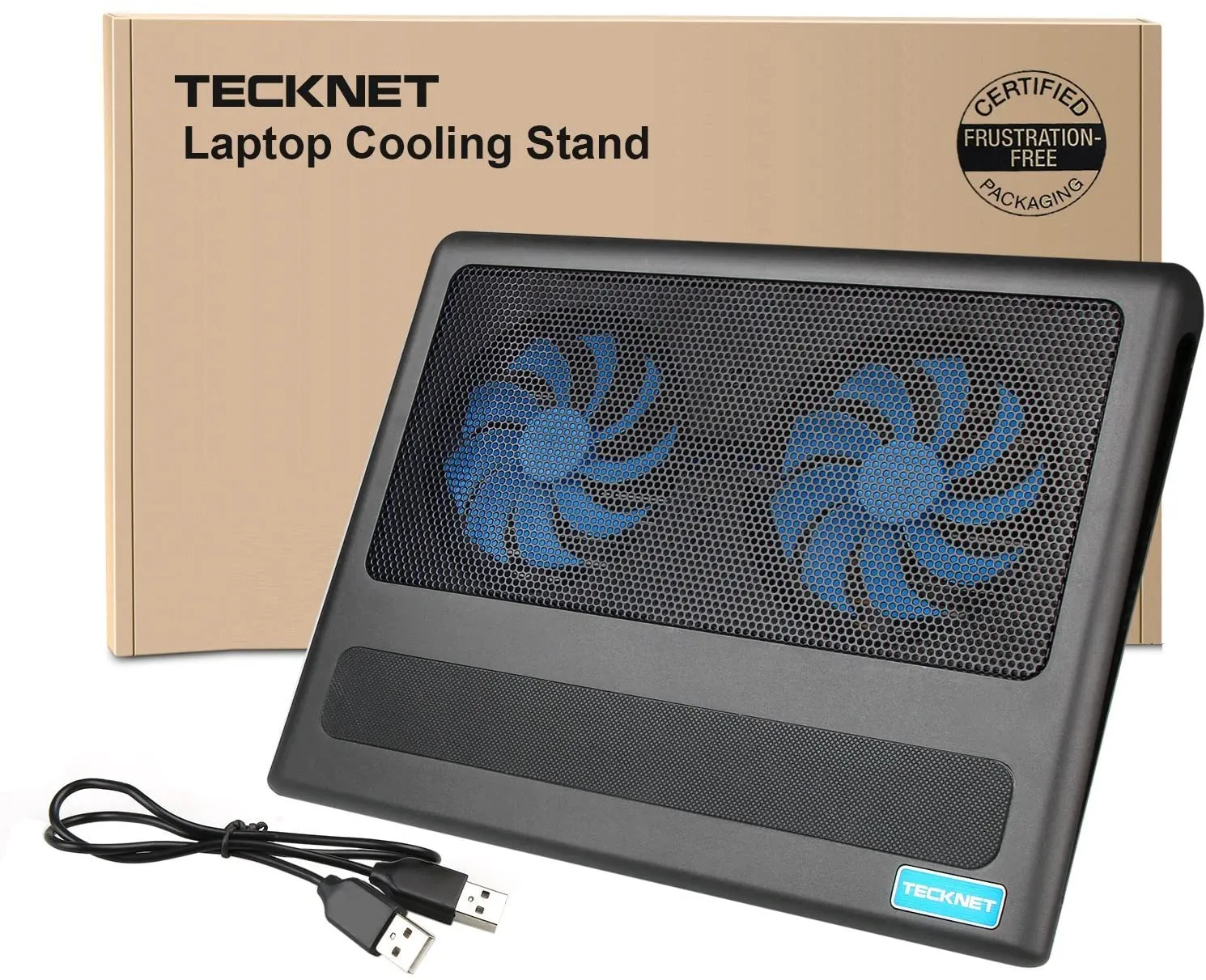 TECKNET Laptop Cooling Pad, Portable Ultra-Slim Quiet Laptop Notebook Cooler Cooling Pad Stand with 2 USB Powered Fans, Fits 12-16 Inches