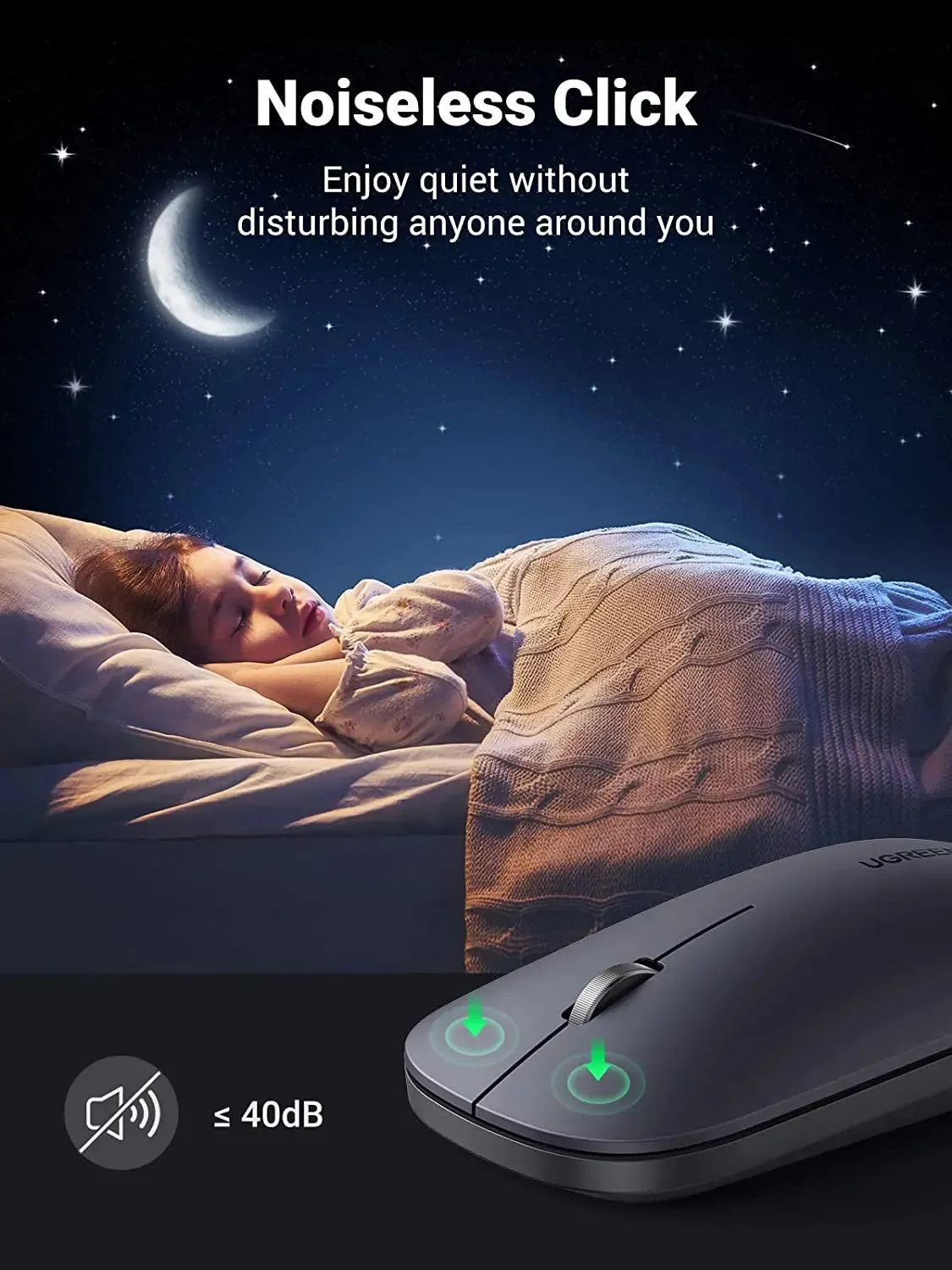 UGREEN 90373 Wireless 2.4G Slim Silent Computer Mouse With 4000 DPI, USB Cordless Mouse with 18-Month Battery Life (Gray)