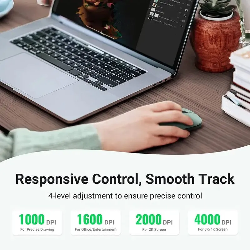 UGREEN 90374 Wireless 2.4G Slim Silent USB Cordless Computer Mouse with 4000 DPI,18-Month Battery Life(Green)