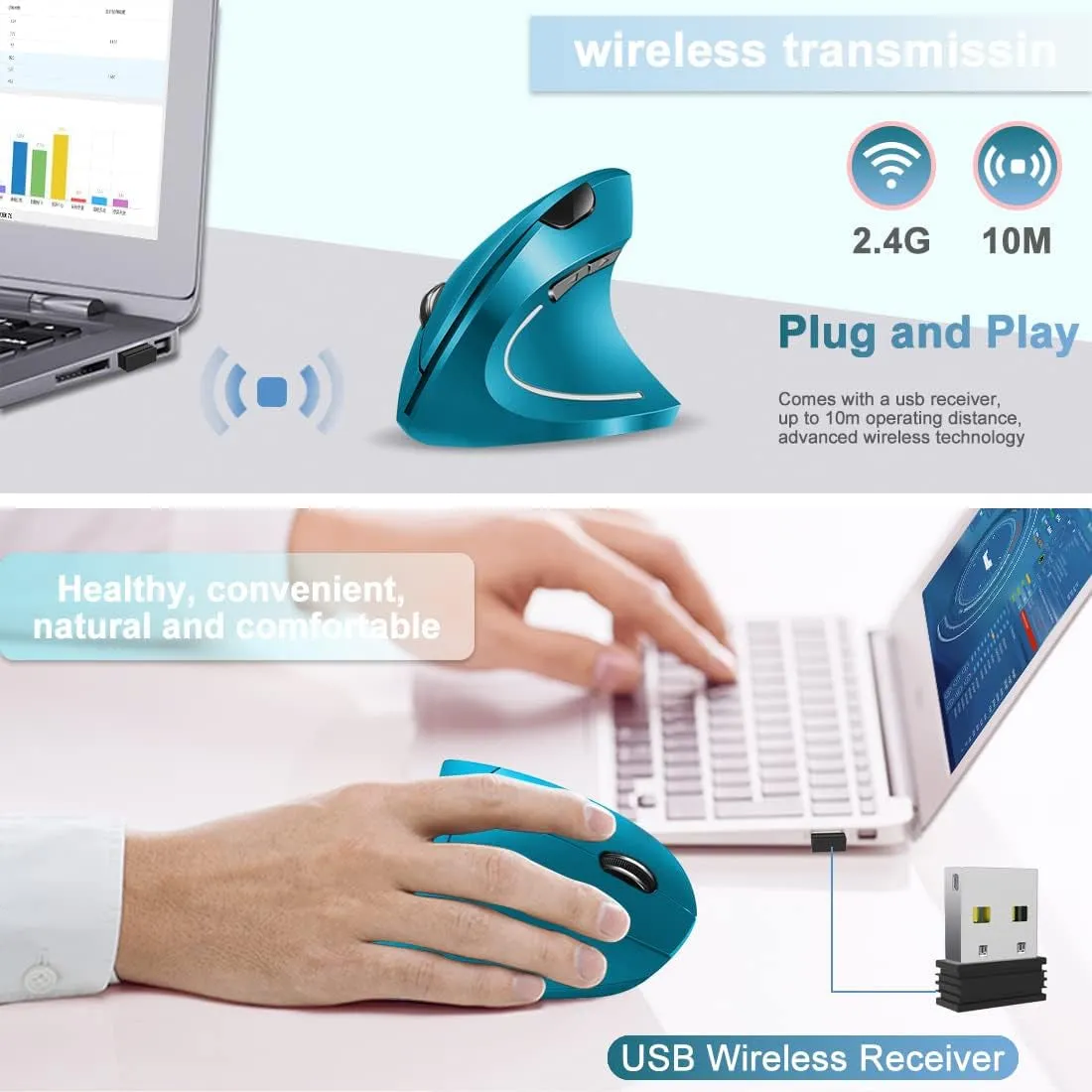 Vassink Ergonomic 2.4Hz Vertical Wireless Mouse