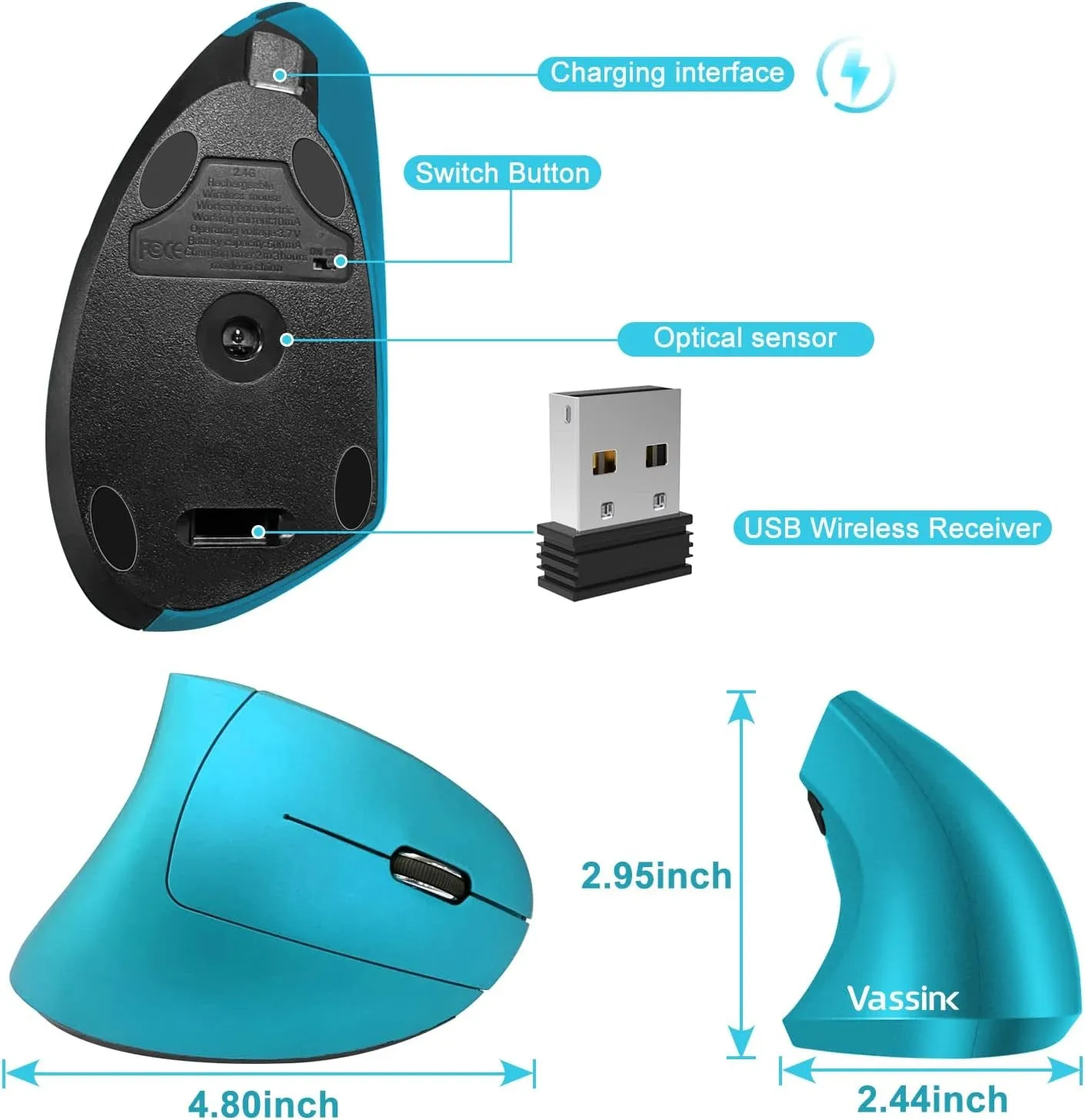 Vassink Ergonomic 2.4Hz Vertical Wireless Mouse