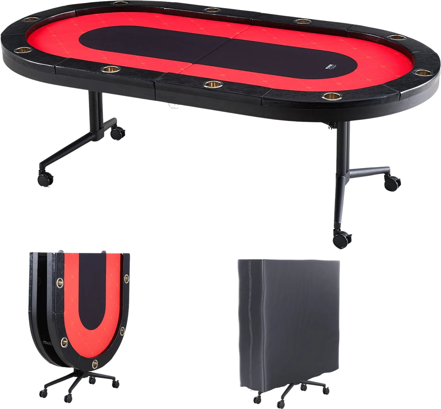 Vevor Poker Table 10-Player Foldable 90" Oval with Padded Rails Cup Holders and Wheels New