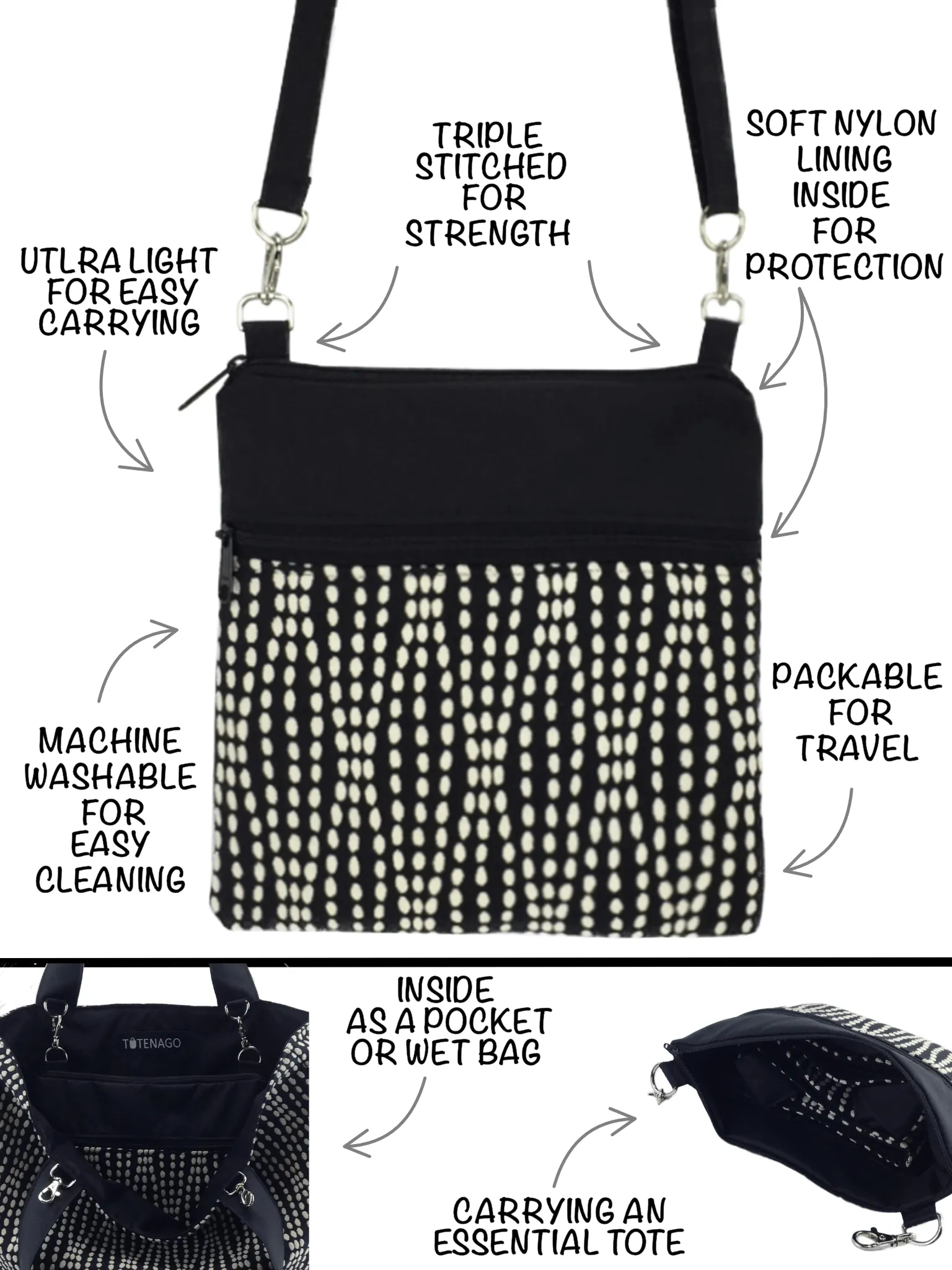 Wavy Dots in Navy | Navy Nylon | Tote Bag Set