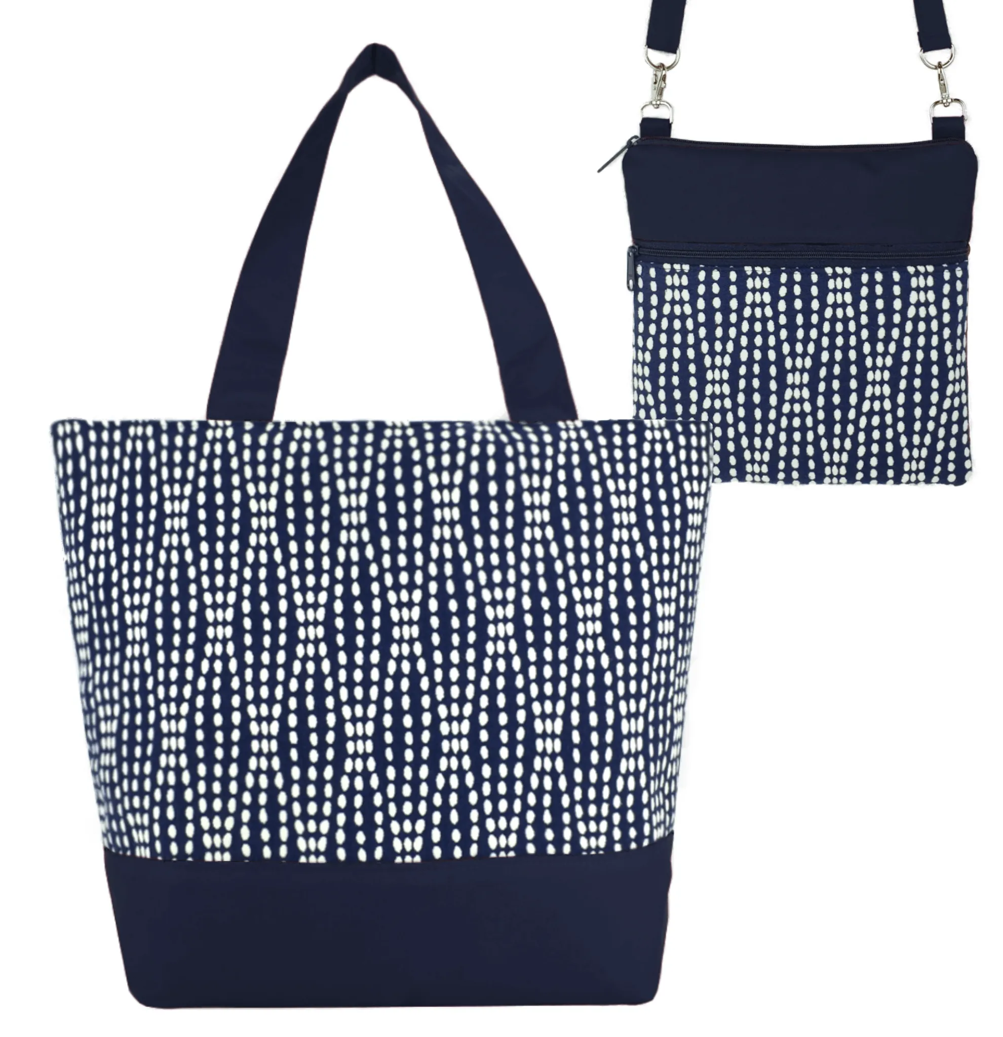 Wavy Dots in Navy | Navy Nylon | Tote Bag Set